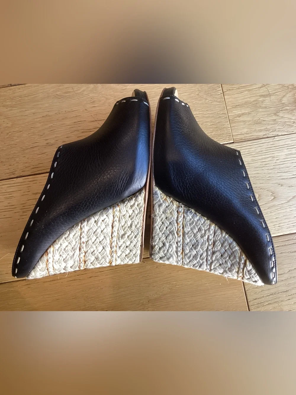 Giuseppe Zanotti black, leather espadrille wedge peep toe mules